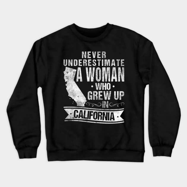 Vintage California Map Woman Grew Up In California Crewneck Sweatshirt by Humbas Fun Shirts